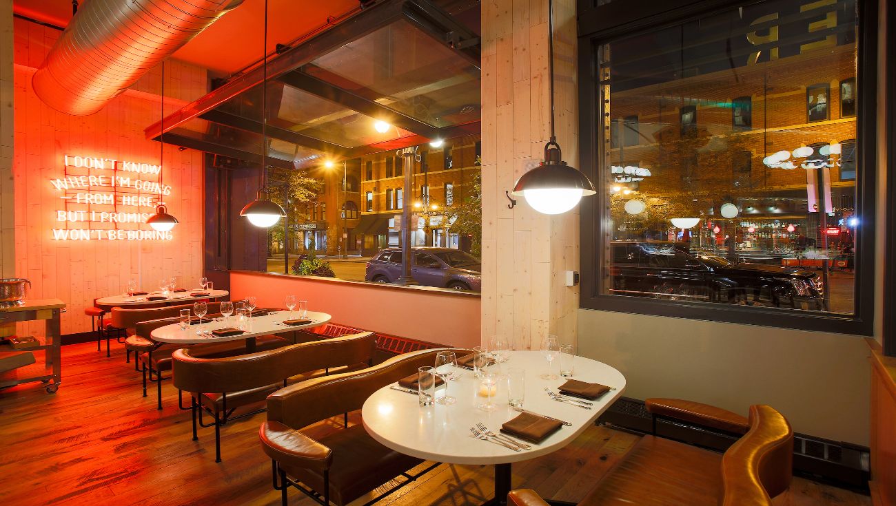 Luxury Restaurant Table with neon light behind
